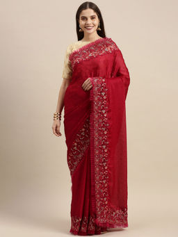 Soch - Magenta Pure Georgette Solid Saree with Unstitched Blouse