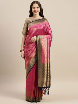 Soch - Magenta Silk Blend Woven Design Saree with Unstitched Blouse