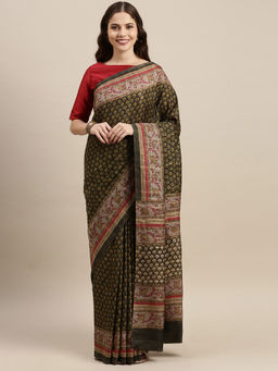 Soch - Green Silk Blend Printed Saree with Unstitched Blouse