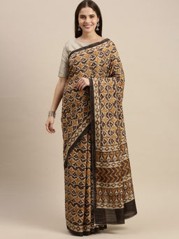Soch - Brown Silk Blend Printed Saree with Unstitched Blouse