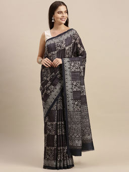 Soch - Purple Silk Blend Printed Saree with Unstitched Blouse