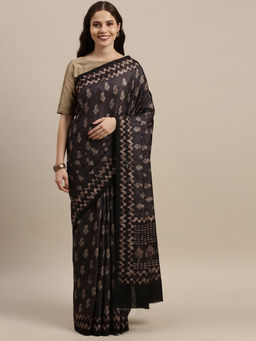 Soch - Brown Silk Blend Printed Saree with Unstitched Blouse