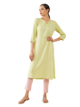 Soch - Sap Green Solid Rayon Kurta