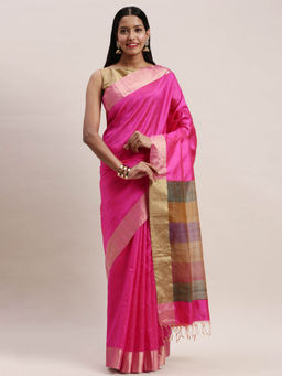 Soch - Pink Solid Saree With Unstitched Blouse
