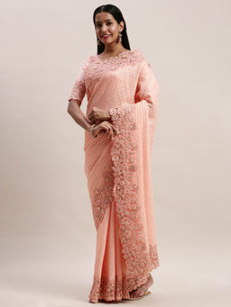 Soch - Pink Embroidered Saree With Unstitched Blouse