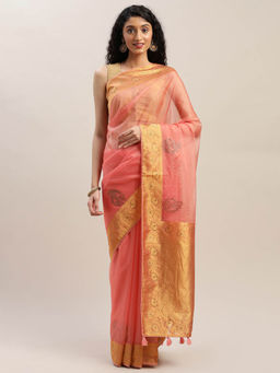 Soch - Coral Embellished Saree With Unstitched Blouse