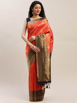 Soch - Red Woven Saree With Unstitched Blouse
