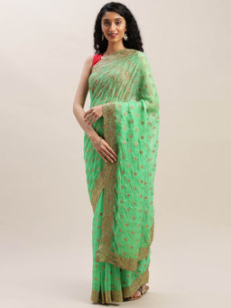 Soch - Green Embellished Saree With Unstitched Blouse