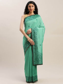 Soch - Green Embroidered Saree With Unstitched Blouse
