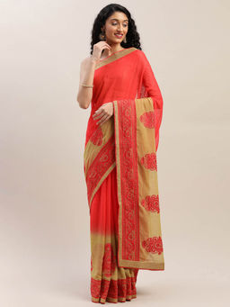 Soch - Red Embellished Saree With Unstitched Blouse