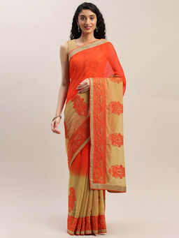 Soch - Orange Embellished Saree With Unstitched Blouse