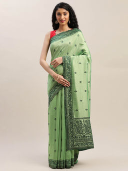 Soch - Green Embroidered Saree With Unstitched Blouse