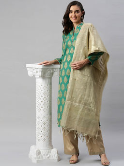 Soch - Turquoise Woven Unstitched Dress Material (Set Of 3)