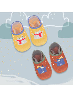 Baby Moo - Bear In Snow Yellow And Brown 2 Pack Socks