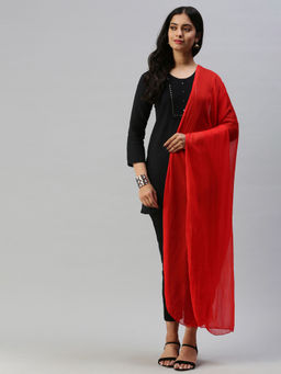 Soch - Solid Fashion Pure Chiffon Red Dupatta