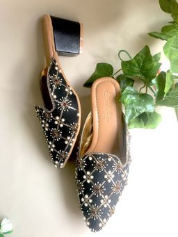 Sole House - Black Nakshi Embroidered Mules