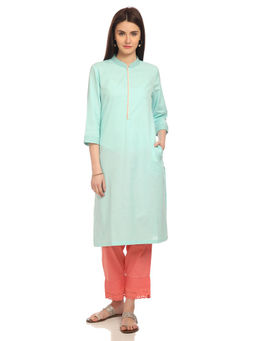 Biba - Blue Solid Straight Kurta
