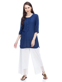 Biba - Navy Blue Straight Solid Tunic