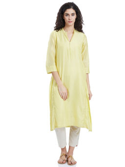 Biba - Yellow Solid Straight Kurta