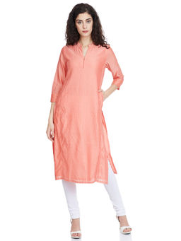 Biba - Peach Solid Straight Kurta