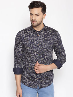 SHOWOFF - Men's Cotton Navy Printed Slim Fit Shirt