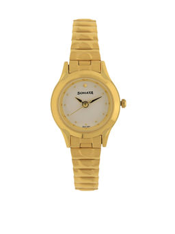 Sonata - White Dial Golden Stainless Steel Strap Watch - NM8098YM01