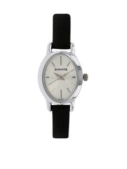Sonata - Silver Dial Black Leather Strap Watch - NM8100SL01