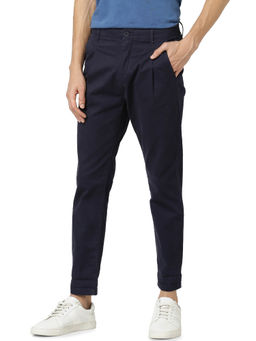 CELIO - Navy Blue Self Design Chinos