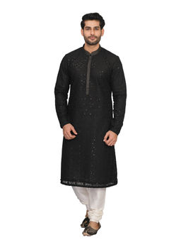 Manyavar - Black Cotton Blend Kurta Churidar (Set of 2)