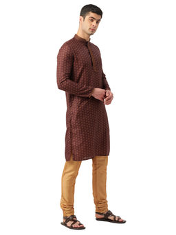 Manyavar - Men's Wine Kurta with Churidar (Set of 2)