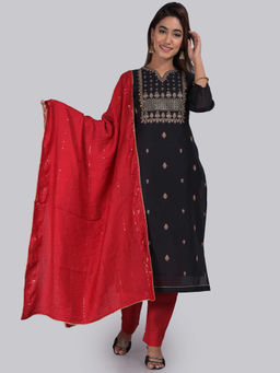 Biba - Black Polka Dots Unstitched Dress Material (Set of 3)