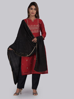 Biba - Red Polka Dots Unstitched Dress Material (Set of 3)