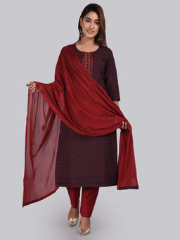 Biba - Black Polka Dots Unstitched Dress Material (Set of 3)