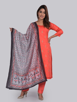 Biba - Peach Polka Dots Unstitched Dress Material (Set of 3)