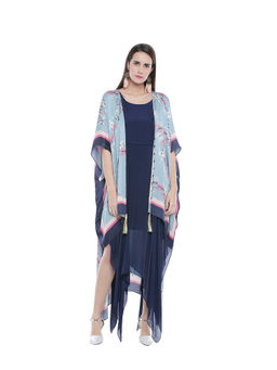 Soup by Sougat Paul - Asymmetrical Solid Color Dress With Floral Cape - Customisable