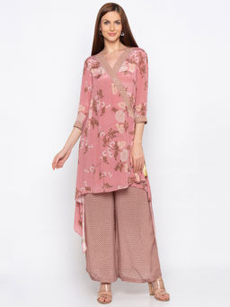 Soup by Sougat Paul - Pink Printed Wrap Kurta With Palazzo - Customisable (Set of 2)