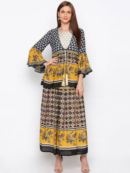 Soup by Sougat Paul - Multicolor Printed Dress With Jacket - Customisable (Set of 2)