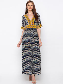 Soup by Sougat Paul - Navy Blue Printed Jumpsuit - Customisable