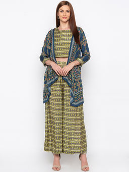 Soup by Sougat Paul - Olive Crop Top With Palazzo And Jacket - Customisable (Set of 3)