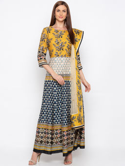 Soup by Sougat Paul - Multicolor Printed Anarkali Dress With Dupatta - Customisable (Set of 2)