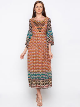 Soup by Sougat Paul - Brown Printed Midi Dress - Customisable