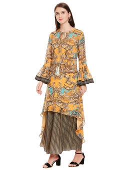 Soup by Sougat Paul - Mustard Printed Top Pants (Set of 2)