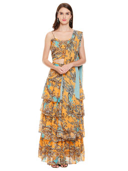 Soup by Sougat Paul - Mustard Printed Top With Pants & Dupatta (Set of 3)