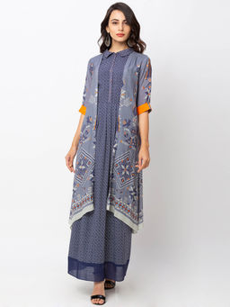 Soup by Sougat Paul - Powder Blue Printed Dress And Jacket (Set of 2)