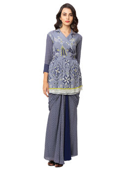 Soup by Sougat Paul - Powder Blue Printed Jacket And Skirt (Set of 2)