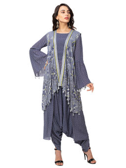 Soup by Sougat Paul - Powder Blue Printed Jumpsuit With Sleeveless Jacket (Set of 2)