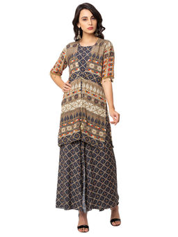 Soup by Sougat Paul - Blue Printed Jacket And Jumpsuit (Set of 2)