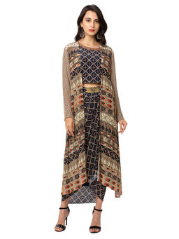 Soup by Sougat Paul - Blue Printed Top Jacket And Dhoti (Set of 3)