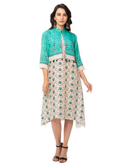 Soup by Sougat Paul - Green Floral Jacket And Dress (Set of 2)