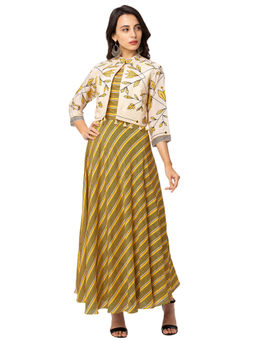 Soup by Sougat Paul - Yellow Floral Jacket And Dress (Set of 2)